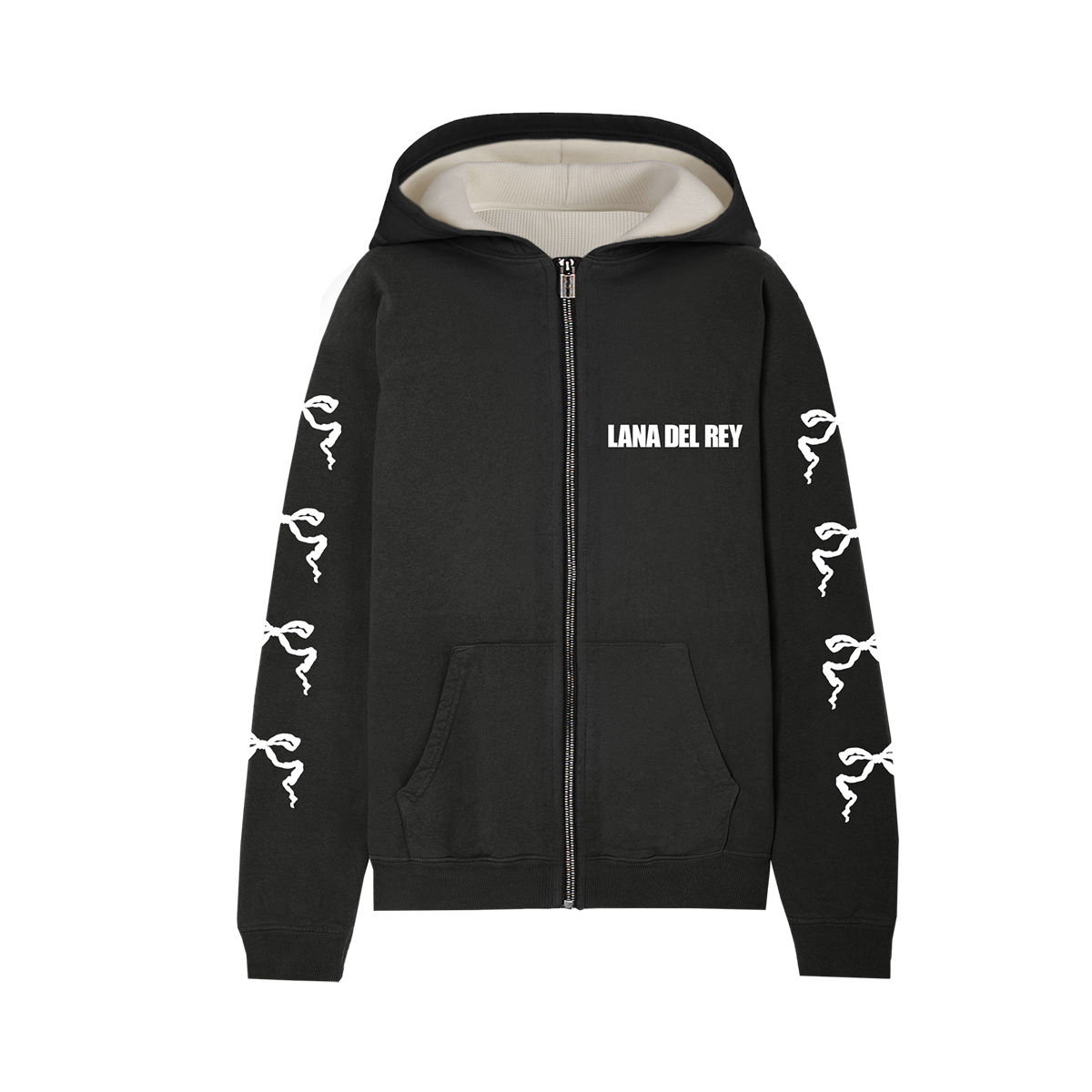 Lana Del Rey - Black Zip-up Hoodie with Ribbon sleeves